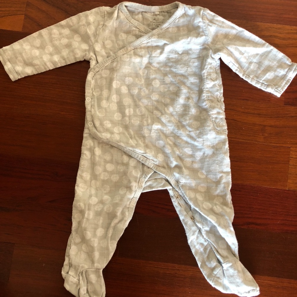 Aden and Anais kimono sleeper in moon dots
